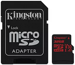 Карта памяти Kingston microSDHC 32GB Canvas React Class 10 UHS-I U3 V30 A1 + SD-адаптер (SDСR/32GB)