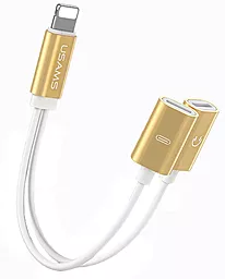 Аудио-переходник Usams Audio Adapter Cable Dual Lightning 2 in 1 Gold (US-SJ160)