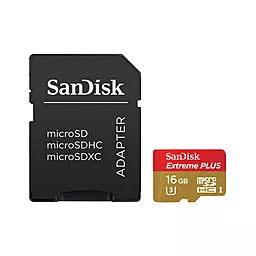 Карта пам'яті SanDisk microSDHC 16GB Extreme Plus Class 10 UHS-I U3 + SD-адаптер (SDSQXSG-016G-GN6MA)