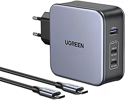 Мережевий зарядний пристрій Ugreen CD289 140w GaN PD 2xUSB-C/USB-A fast charger + USB-C to USB-C cable black (90549)