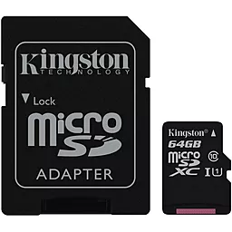 Карта памяти Kingston microSDXC 64GB Class 10 UHS-I U1 + SD-адаптер (SDC10G2/64GB)