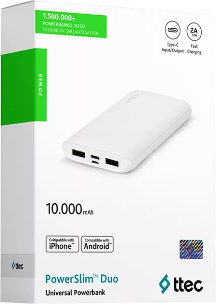 Повербанк Ttec PowerSlim Duo 10000 mAh White (2BB163B) - фото 5