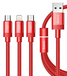 Універсальний кабель Baseus 3-in-1 USB-A to Type-C/Lightning/micro USB 18w 3.5a 1.2м сable Red (CAMLT-PY09) - фото Універсальний кабель Baseus 3-in-1 USB-A to Type-C/Lightning/micro USB 18w 3.5a 1.2м сable Red (CAMLT-PY09)