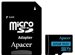 Карта пам'яті Apacer microSDHC 32GB R100 Class 10 UHS-I U1 V10 + SD-адаптер (AP32GMCSH10U6-R)
