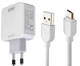 Сетевое зарядное устройство EMY MY-A303 15.5w 3xUSB-A ports charger + micro USB cable white (MY-A303-MUW) - фото Сетевое зарядное устройство EMY MY-A303 15.5w 3xUSB-A ports charger + micro USB cable white (MY-A303-MUW)