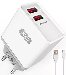 Сетевое зарядное устройство XO L31 2.4a 2xUSB-A ports charger + micro USB cable white - фото Сетевое зарядное устройство XO L31 2.4a 2xUSB-A ports charger + micro USB cable white