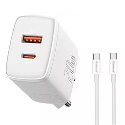 Сетевое зарядное устройство Jellico C52 20w PD USB-C/USB-A ports charger + USB-C to USB-C cable white - фото Сетевое зарядное устройство Jellico C52 20w PD USB-C/USB-A ports charger + USB-C to USB-C cable white