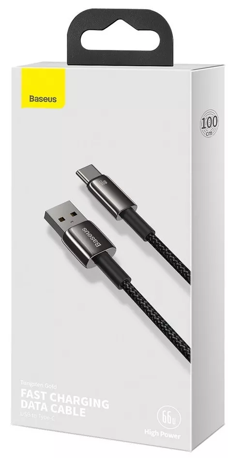 Кабель Baseus Tungsten Gold USB-A - Type-C 66w 6a 1м Huawei SCP cable Black (CATWJ-B01) - фото 5
