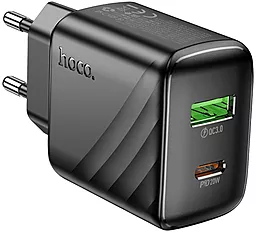 Сетевое зарядное устройство Hoco CS25A 20w PD/QC USB-C/USB-A ports fast charger black - фото Сетевое зарядное устройство Hoco CS25A 20w PD/QC USB-C/USB-A ports fast charger black