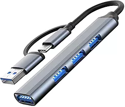 USB Type-C + USB-A хаб Dynamode 4-in-1 gray (DM-UH-312AC) - фото USB Type-C + USB-A хаб Dynamode 4-in-1 gray (DM-UH-312AC)