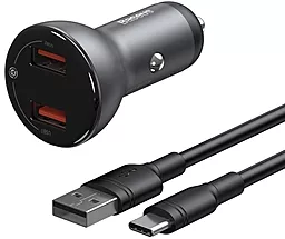 Автомобильное зарядное устройство с быстрой зарядкой Baseus Digital Display PPS 2USB 45W 5A + USB Type-C Cable Gray