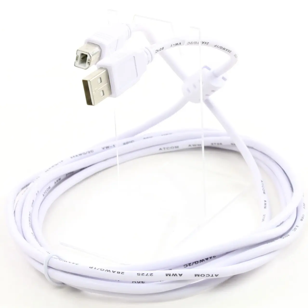 Кабель (шлейф) Atcom USB 2.0 AM/BM 3м Белый - фото 1