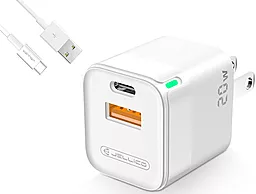 Сетевое зарядное устройство Jellico C52 20W PD/QC USB-A-C + EU адаптер + USB-C cable white