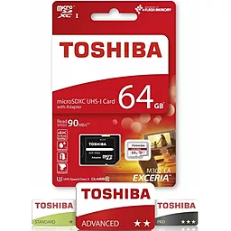 Карта пам'яті Toshiba microSDXC 64GB Exceria Class 10 UHS-I U3 + SD-адаптер (THN-M302R0640EA) - фото Карта пам'яті Toshiba microSDXC 64GB Exceria Class 10 UHS-I U3 + SD-адаптер (THN-M302R0640EA)