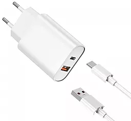 Сетевое зарядное устройство WIWU 20w PD/QC3.0 USB-C/USB-A ports fast charger + USB-C cable white (Wi-U002)