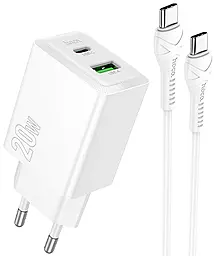 Мережевий зарядний пристрій Hoco N69 Nuevo 20w PD USB-C/USB-A ports charger + USB-C to USB-C cable white - фото Мережевий зарядний пристрій Hoco N69 Nuevo 20w PD USB-C/USB-A ports charger + USB-C to USB-C cable white