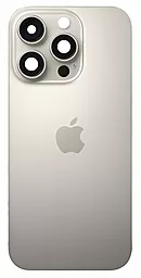 Задняя крышка корпуса Apple iPhone 16 Pro со стеклом камеры, с корпусной рамкой Original Natural Titanium - фото Задняя крышка корпуса Apple iPhone 16 Pro со стеклом камеры, с корпусной рамкой Original Natural Titanium