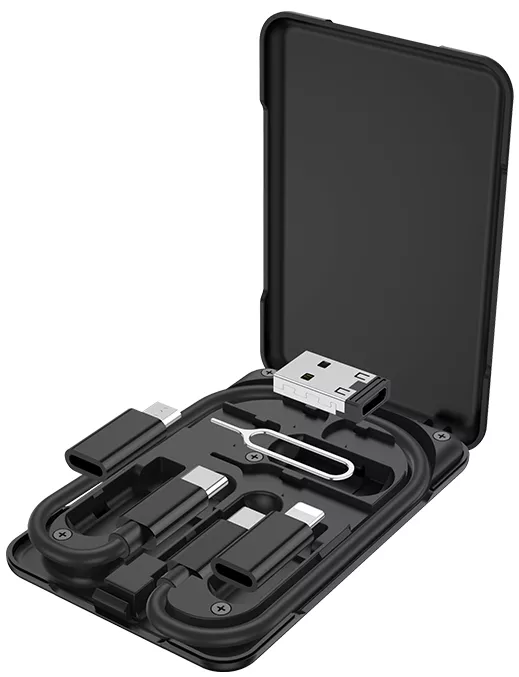 Кабель USB Hoco U86 Treasure Charging 3in1 + Storage Case 3A 0.28M Black