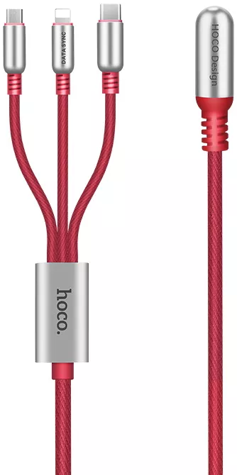 Універсальний кабель Hoco U17 Combo 3-in-1 USB-A to Type-C/Lightning/micro USB 12w 2.4a 1.5м сable Red - фото 2