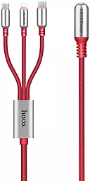 Універсальний кабель Hoco U17 Combo 3-in-1 USB-A to Type-C/Lightning/micro USB 12w 2.4a 1.5м сable Red - мініатюра 2 Універсальний кабель Hoco U17 Combo 3-in-1 USB-A to Type-C/Lightning/micro USB 12w 2.4a 1.5м сable Red - мініатюра 2