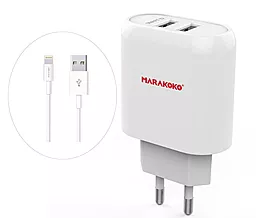Сетевое зарядное устройство Marakoko MA16 2USB 12W Charge + Lightning cable White White