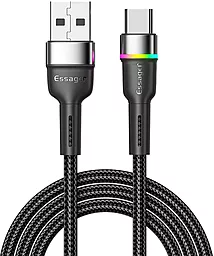 USB Кабель Essager Colorful LED 18w 3a 0.5m USB Type-C cable black (EXCT-XCDB01)