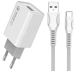 Сетевое зарядное устройство с быстрой зарядкой ColorWay 18w QC3.0 home charger + USB-C cable white (CW-CHS013Q-WT/CBUC029-WH)