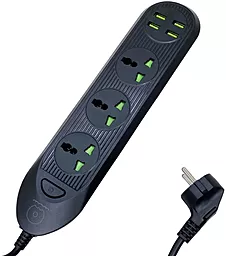 Мережевий фільтр (подовжувач) WUW C133 2500w 10а 4xUSB-C порти з вимикачем 2м black - фото Мережевий фільтр (подовжувач) WUW C133 2500w 10а 4xUSB-C порти з вимикачем 2м black