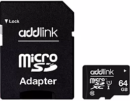 Карта пам'яті AddLink microSDXC 64GB Class 10 UHS-I U1 + SD-адаптер (ad64GBMSX310A) - фото Карта пам'яті AddLink microSDXC 64GB Class 10 UHS-I U1 + SD-адаптер (ad64GBMSX310A)