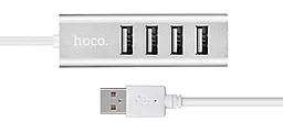 USB-A хаб Hoco HB1 Line Machine 0.8m USB-A to 4xUSB 2.0 hub Silver/White - мініатюра 4