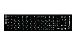Наклейка на клавиатуру Grand-X 68 кнопок кириллица зеленый, латинские белый (GXDPGW)