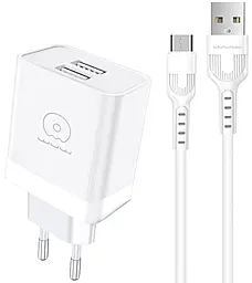 Мережевий зарядний пристрій WUW T92 2.4a 2xUSB-A home charger + micro USB cable white - фото Мережевий зарядний пристрій WUW T92 2.4a 2xUSB-A home charger + micro USB cable white