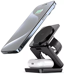 Беспроводная док-станция Walker WH-57 3-in-1 15w wireless charger black - фото Беспроводная док-станция Walker WH-57 3-in-1 15w wireless charger black