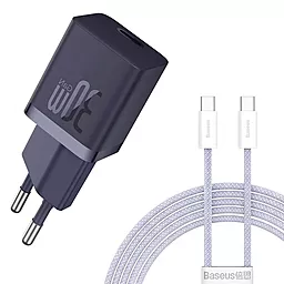 Сетевое зарядное устройство Baseus GaN5 Mini 30w PD USB-C ports charger + USB-C to USB-C cable purple (P10110902523-00) - фото Сетевое зарядное устройство Baseus GaN5 Mini 30w PD USB-C ports charger + USB-C to USB-C cable purple (P10110902523-00)