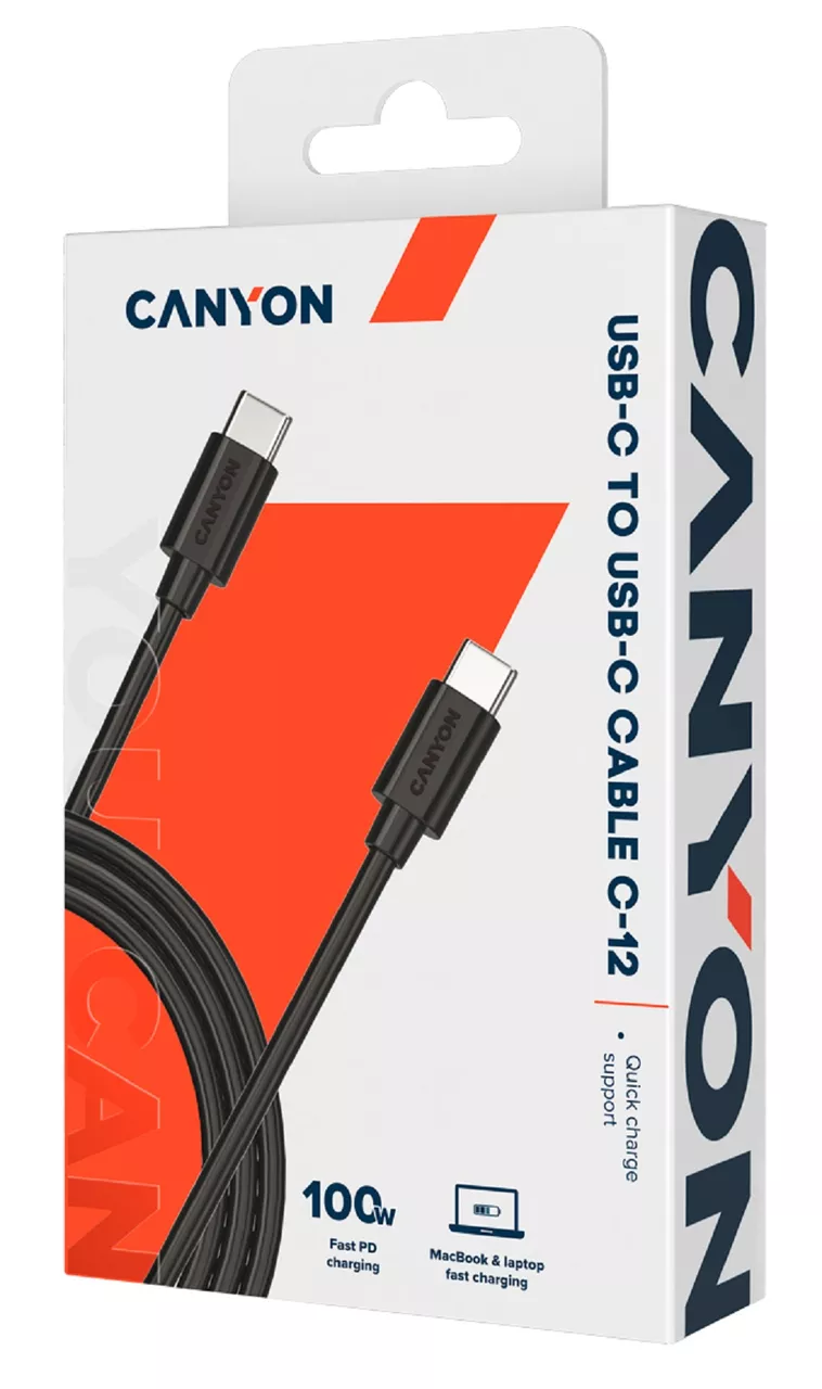 Кабель Canyon USB Type-C - Type-C 100w 5a 2м PD cable Black - фото 3
