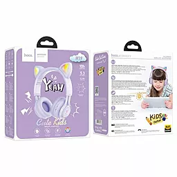 Навушники Hoco W39 Cat Ear Cute Kids Wireless Purple - мініатюра 3