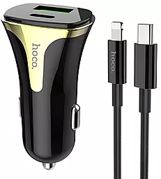 Автомобильное зарядное устройство с быстрой зарядкой Hoco Z31A 18w PD USB-C/USB-A ports fast charger + USB-C to Lightning cable black - фото Автомобильное зарядное устройство с быстрой зарядкой Hoco Z31A 18w PD USB-C/USB-A ports fast charger + USB-C to Lightning cable black