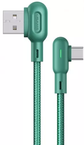 Кабель Usams U57 Dual Right-Angle USB-A - Type-C 10w 1.2м cable Green - фото 1