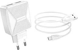 Мережевий зарядний пристрій Borofone BA45A Max Power 2.4a 2xUSB-A ports charger + micro USB cable white - мініатюра 2 Мережевий зарядний пристрій Borofone BA45A Max Power 2.4a 2xUSB-A ports charger + micro USB cable white - мініатюра 2
