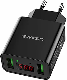 Мережевий зарядний пристрій Usams Travel charger LCD 2 USB 2.1A Black (US-CC040)