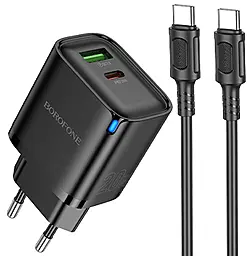 Сетевое зарядное устройство Borofone BA83A 20w PD USB-C/USB-A ports charger + USB-C to USB-C cable black - фото Сетевое зарядное устройство Borofone BA83A 20w PD USB-C/USB-A ports charger + USB-C to USB-C cable black