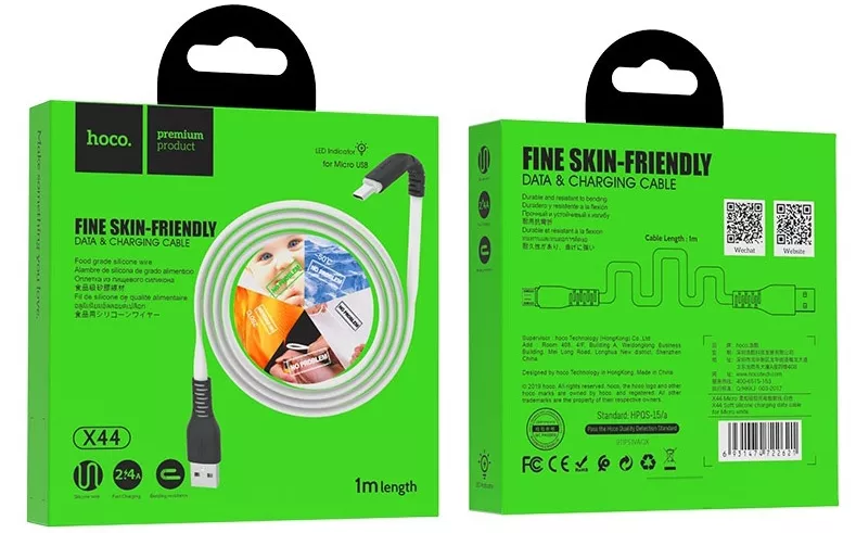 Кабель Hoco X44 Soft Silicone USB-A - micro USB 12w 2.4a 1м cable White - фото 3
