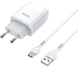 Сетевое зарядное устройство Hoco C73A Glorious 2xUSB + USB-C Cable White - миниатюра 2