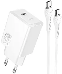 Мережевий зарядний пристрій Hoco N70 Nuevo 30w GaN PD USB-C fast charger + USB-C to USB-C cable white - фото Мережевий зарядний пристрій Hoco N70 Nuevo 30w GaN PD USB-C fast charger + USB-C to USB-C cable white