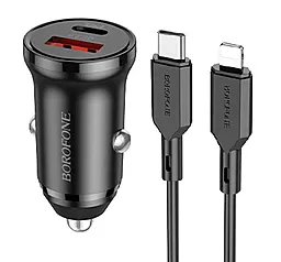 Автомобильное зарядное устройство Borofone BZ18A 20w PD USB-C/USB-A ports car charger + USB-C to Lightning cable black