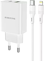 Сетевое зарядное устройство с быстрой зарядкой Borofone BA56A Lavida 20w PD USB-C/USB-A ports charger + USB-C to Lightning cable white
