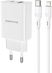 Мережевий зарядний пристрій зі швидкою зарядкою Borofone BA56A Lavida 20w PD USB-C/USB-A ports charger + USB-C to Lightning cable white - фото Мережевий зарядний пристрій зі швидкою зарядкою Borofone BA56A Lavida 20w PD USB-C/USB-A ports charger + USB-C to Lightning cable white