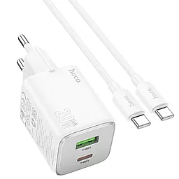 Сетевое зарядное устройство Hoco N41 20w PD USB-C/USB-A ports charger + USB-C to USB-C cable white - фото Сетевое зарядное устройство Hoco N41 20w PD USB-C/USB-A ports charger + USB-C to USB-C cable white