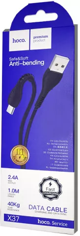 Кабель Hoco X37 Cool Power USB-A - micro USB 12w 2.4a 1м cable Black - фото 2