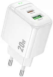 Сетевое зарядное устройство Borofone BAS44A 20w PD/QC USB-C/USB-A ports charger white - фото Сетевое зарядное устройство Borofone BAS44A 20w PD/QC USB-C/USB-A ports charger white
